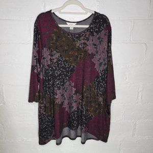 CJ Banks Women's Size 2X Tunic Shirt Top Pink Black